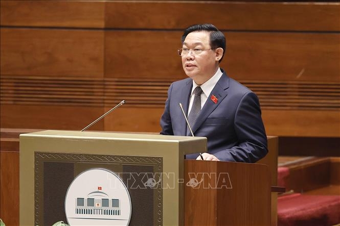 Chủ tịch Quốc hội Vương Đình Huệ phát biểu bế mạc kỳ họp. Ảnh: Doãn Tấn/TTXVN