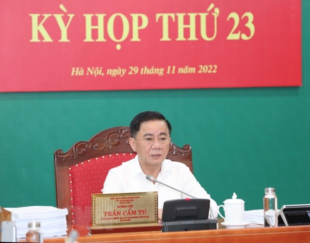 Ông Trần Cẩm Tú, Ủy viên Bộ Chính trị, Bí thư Trung ương Đảng, Chủ nhiệm Ủy ban Kiểm tra Trung ương chủ trì Kỳ họp. (Ảnh: Phương Hoa/TTXVN)