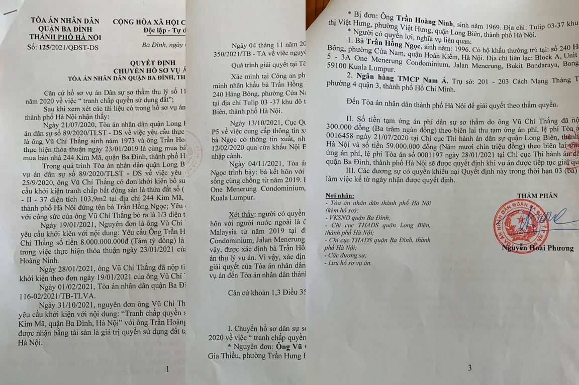 Quyết định chuyển vụ án lên TAND TP Hà Nội, do thẩm phán Nguyễn Hoài Phương kí