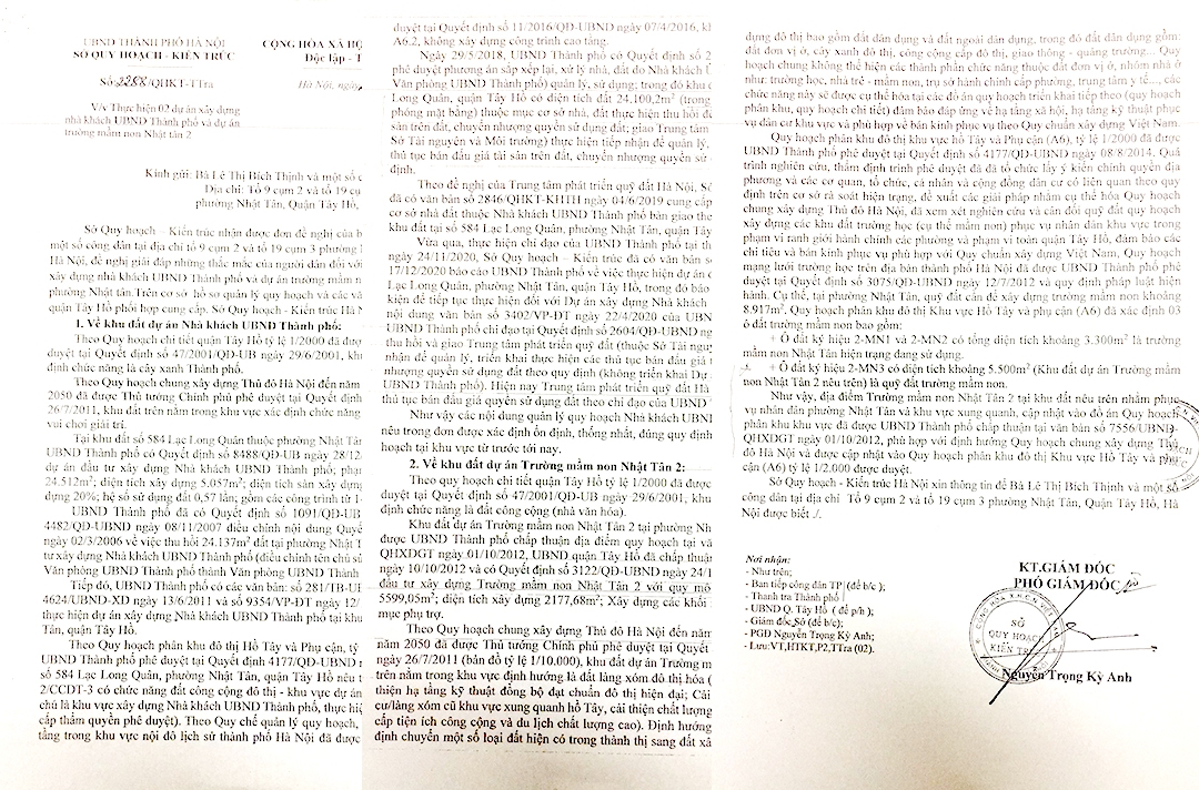 Văn bản trả lời dân của Sở Quy hoạch – Kiến trúc