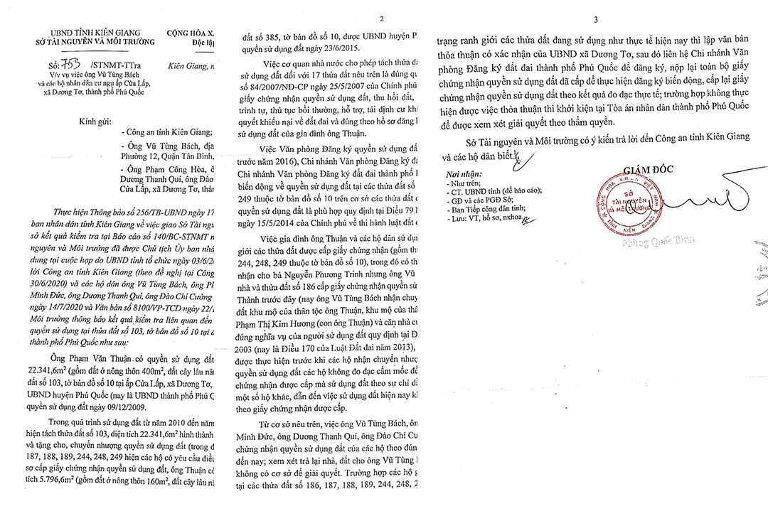 Văn bản bịa đặt, sai sự thật của Sở Tài nguyên và Môi trường tỉnh Kiên Giang