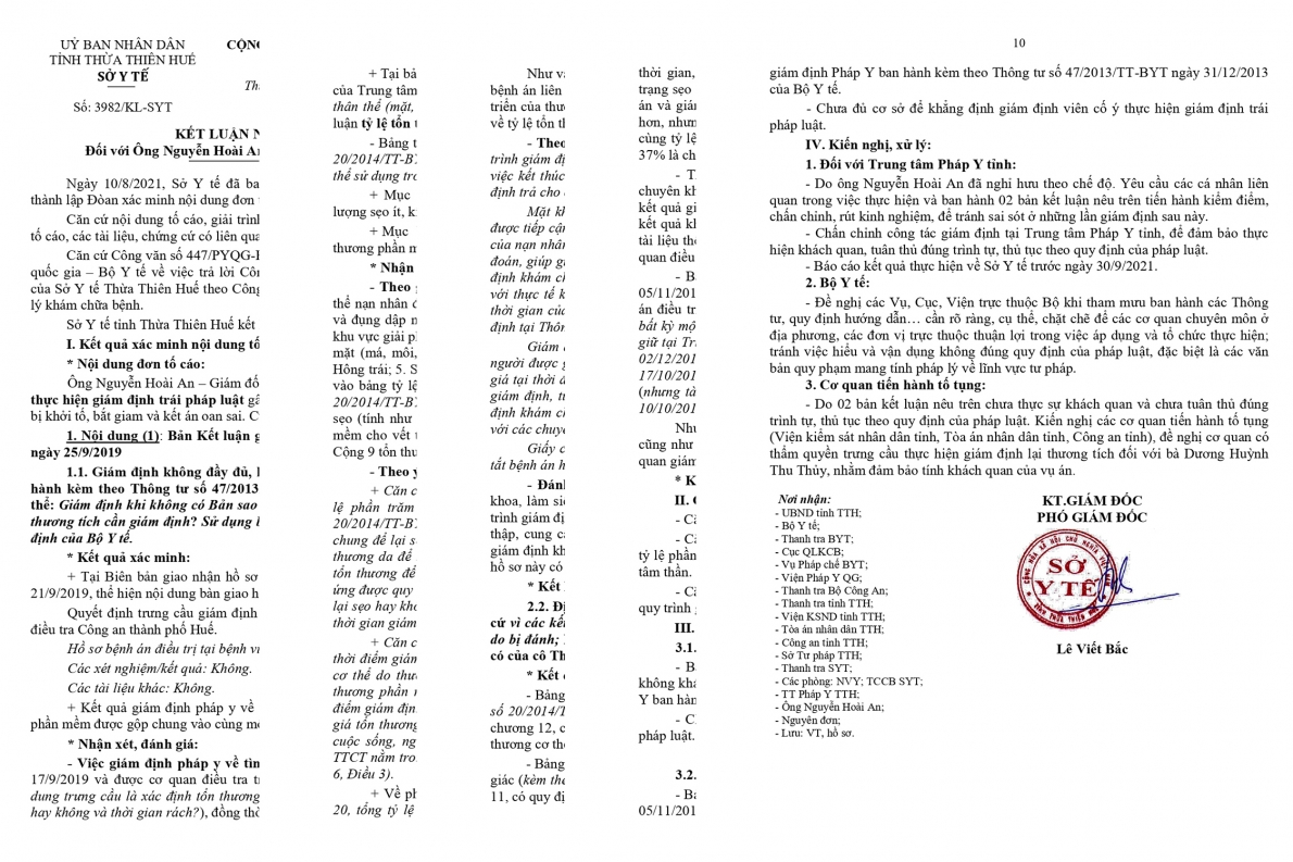 Văn bản kết luận nước đôi của Sở Y tế tỉnh Thừa Thiên Huế  