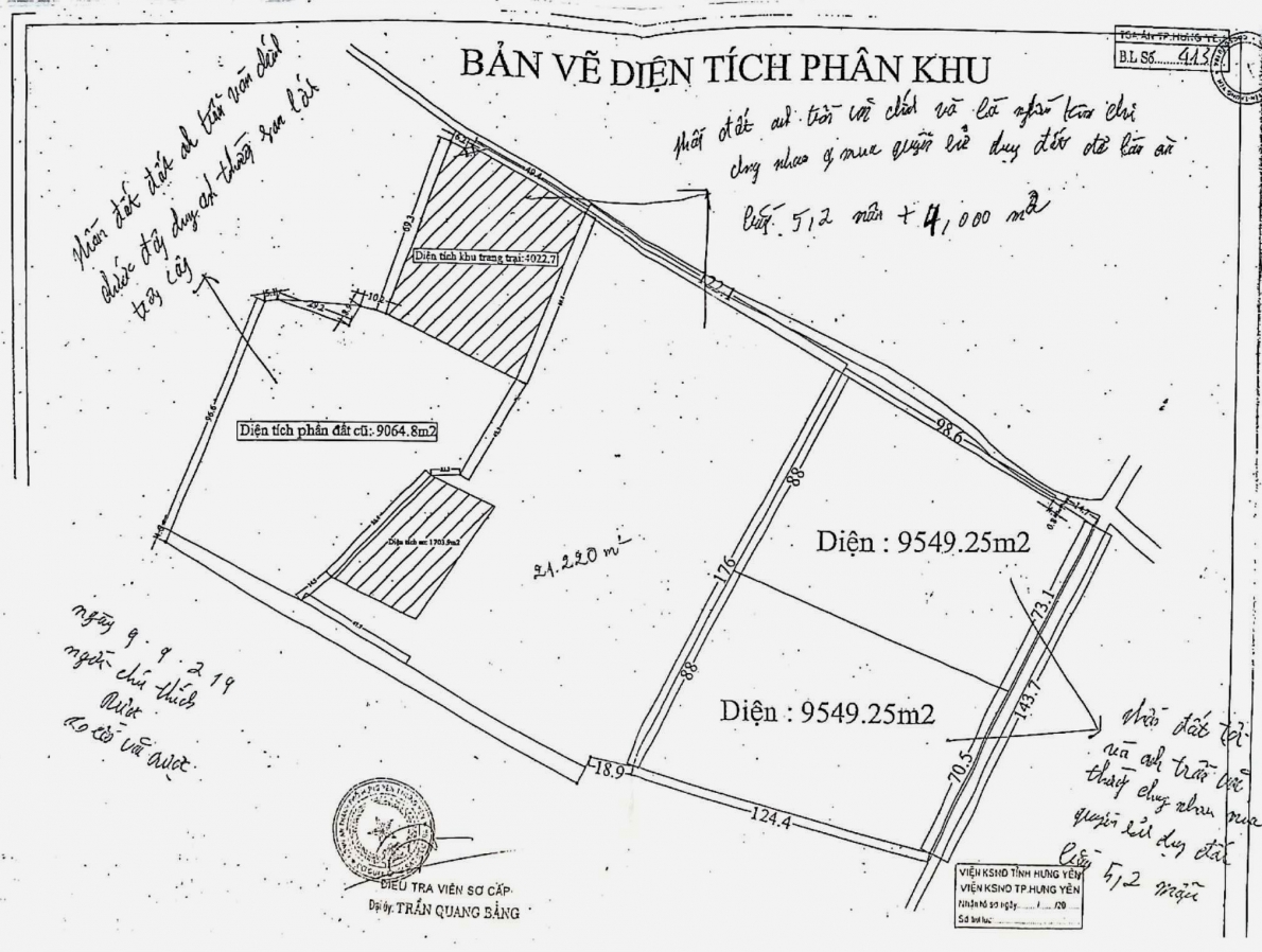 Xác minh theo bản vẽ diện tích phân khu 53.295m2 thuộc quyền quản lí của 4 người