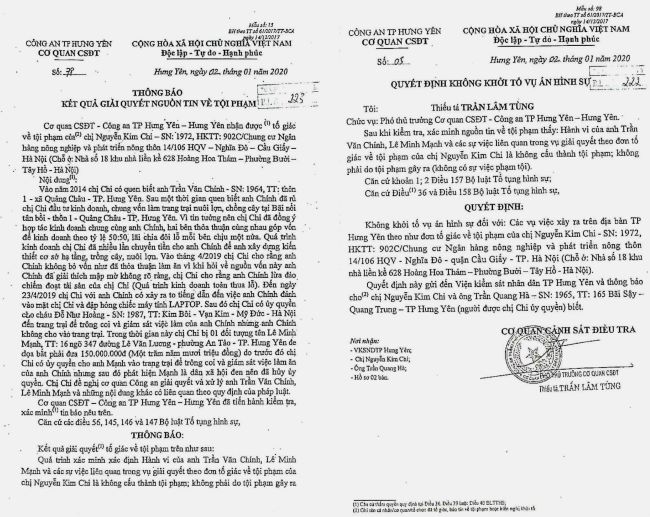 Kết quả giải quyết nguồn tin về tội phạm, không khởi tố vụ án hình sự của Công an TP Hưng Yên 