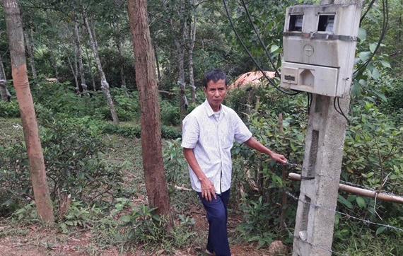 Cột điện và hàng rào dây kẻm gai thể hiện rõ ranh giới giữa đất rừng TKT và đất rừng ông Nghiêm, ông Thuận về phía Nam