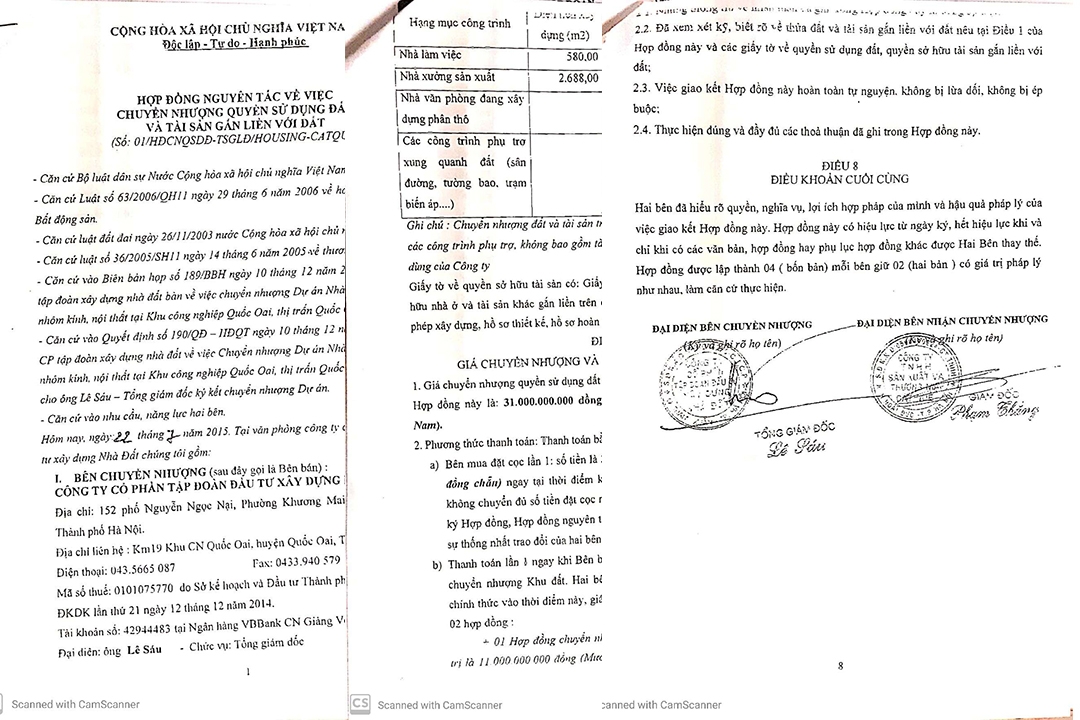 Hợp đồng nguyên tắc chuyển nhượng đất và tài sản trên đất, mà ông Lê Sáu tự ý kí với Công ty Cát Quế 