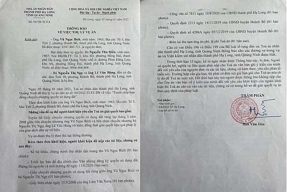 Thông báo thụ lý vụ án của TAND TP Hạ Long