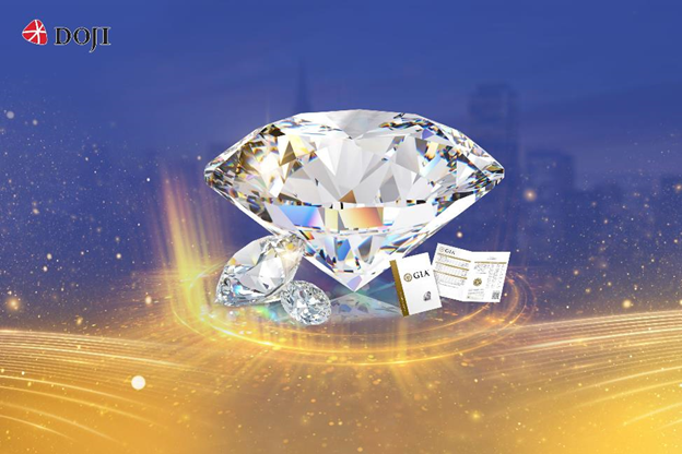 Kim cương viên DOJI có kích thước đẹp, kiểm định Quốc tế uy tín.