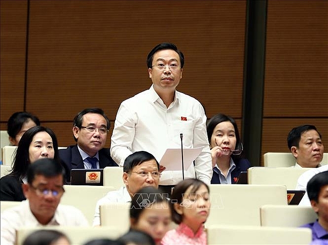 Đại biểu Quốc hội tỉnh Hưng Yên Nguyễn Đại Thắng phát biểu ý kiến. Ảnh: Phạm Kiên/TTXVN