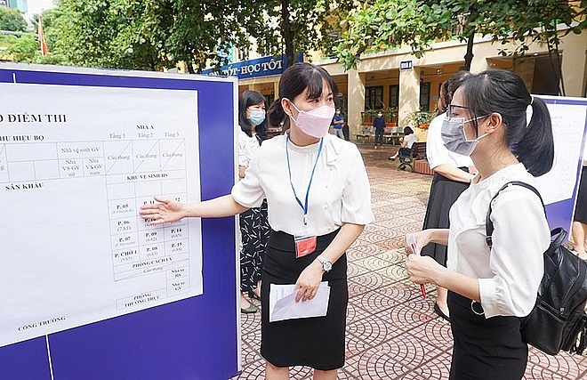 Thí sinh di chuyển theo sơ đồ đã được công bố để phân luồng, đảm bảo không tập trung quá động thí sinh mộ chỗ