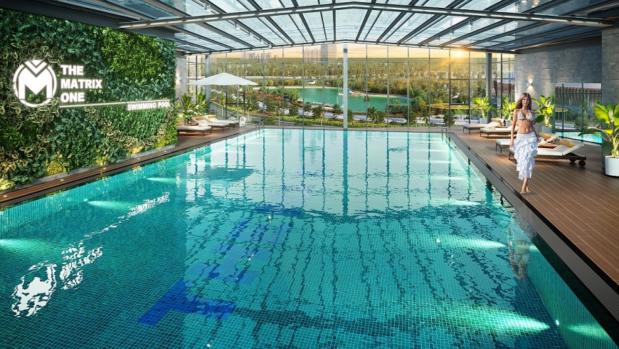 Bể bơi giữa tầng không nối giữa 2 tòa tháp view trực diện công viên 14ha