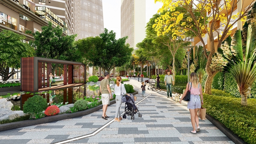 Khu tập yoga nằm giữa khuôn viên xanh mát của 2 tòa tháp