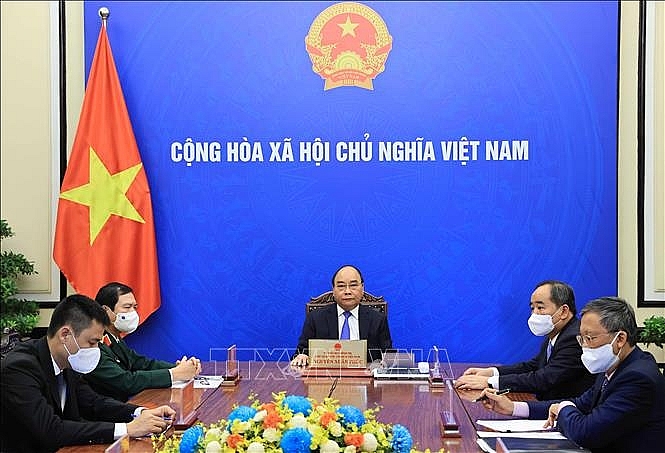 Chủ tịch nước Nguyễn Xuân Phúc điện đàm với Tổng Thư ký Liên hợp Quốc Antonio Guterres. Ảnh: Thống Nhất/TTXVN
