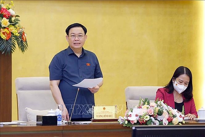 Chủ tịch Quốc hội Vương Đình Huệ phát biểu khai mạc Phiên họp thứ 8 của Hội đồng Bầu cử quốc gia. Ảnh: Doãn Tấn/TTXVN