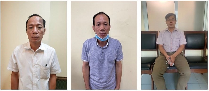 Các đối tượng (từ trái sang) gồm Trịnh Hữu Nghĩa, Nguyễn Văn Phụng, Bùi Trí Thức. Ảnh: Bộ Công an Các đối tượng (từ trái sang) gồm Trịnh Hữu Nghĩa, Nguyễn Văn Phụng, Bùi Trí Thức. Ảnh: Bộ Công an