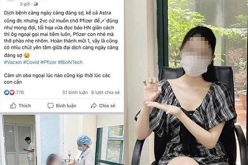Theo Thanh tra Bộ Y tế, hoa khôi đã đăng thông tin sai sự thật về việc được ưu tiên tiêm vaccine COVID-19 không cần đăng ký. Ảnh: Chụp màn hình