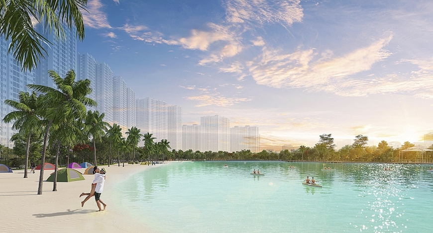 Biển hồ cát trắng bên cạnh vườn nướng BBQ là địa điểm lý tưởng cho những buổi tụ tập, cắm trại