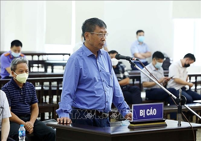 Bị cáo Phạm Xuân Diệu (cựu Tổng Giám đốc Tổng Công ty Xây lắp Dầu khí) khai báo trước tòa. Ảnh: Phạm Kiên/TTXVN