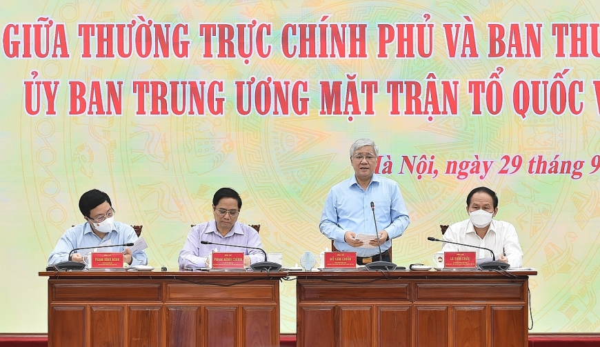 Chủ tịch Ủy ban Trung ương MTTQ Việt Nam  Đỗ Văn Chiến phát biểu tại Hội nghị - Ảnh: VGP/Nhật Bắc