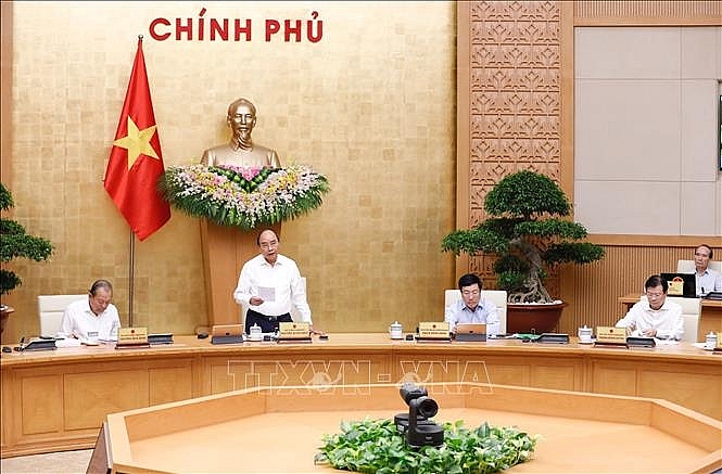 Thủ tướng Nguyễn Xuân Phúc phát biểu chỉ đạo tại phiên họp Chính phủ thường kỳ tháng 9/2020. Ảnh: Dương Giang/TTXVN 2201 phien hop thang9 21020