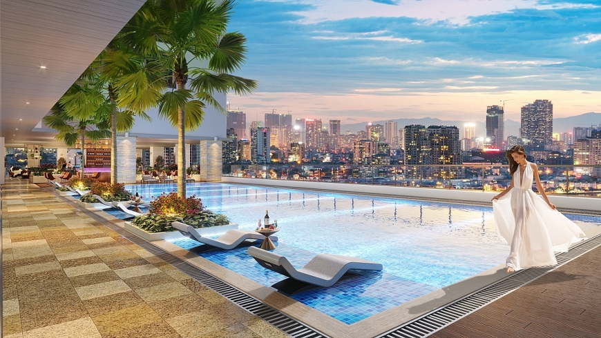 Bể bơi của Diamond Residence có chiều dài chuẩn Olympic