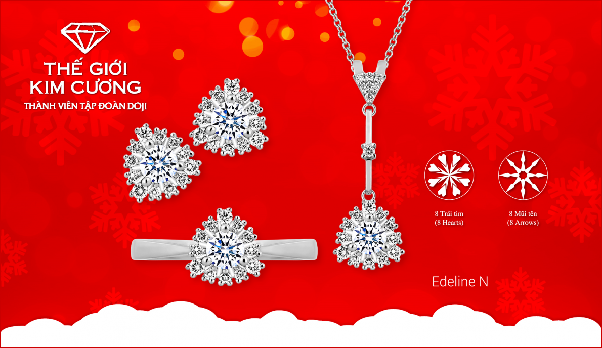 Đây cũng là dịp để phái đẹp sở hữu trang sức gắn kim cương siêu lý tưởng 8 Hearts & 8 Arrows có giá chỉ từ 15 triệu đồng. Mỗi viên kim cương 8 Hearts & 8 Arrows sở hữu những kích thước đẹp và ý nghĩa: 3.6mm tốt lành, 4.1mm viên mãn, 4.5 mm may mắn.