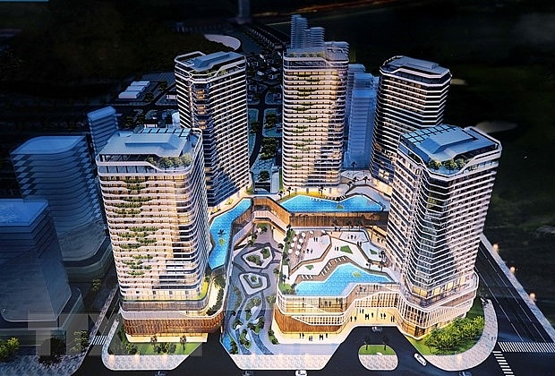 Mô hình Dự án Tổ hợp khách sạn và nhà nghỉ dưỡng cao cấp tại Khu kinh tế Vân Đồn. (Ảnh: Văn Đức/TTXVN)