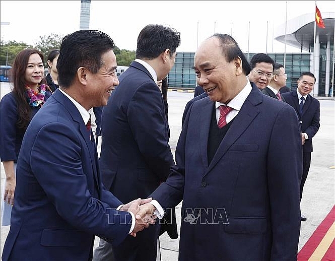 Lễ tiễn Chủ tịch nước Nguyễn Xuân Phúc tại sân bay Nội Bài. Ảnh: Thống Nhất/TTXVN