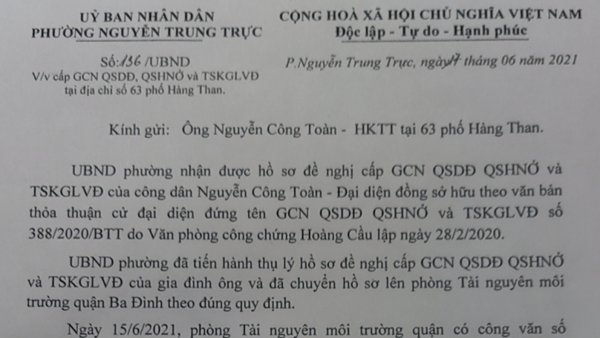 Sau 2 năm với rất nhiều thủ tục pháp lý đầy đủ, thủ tục xin cấp sổ đỏ của ông Nguyễn Công Toàn lại trở về vạch xuất ph