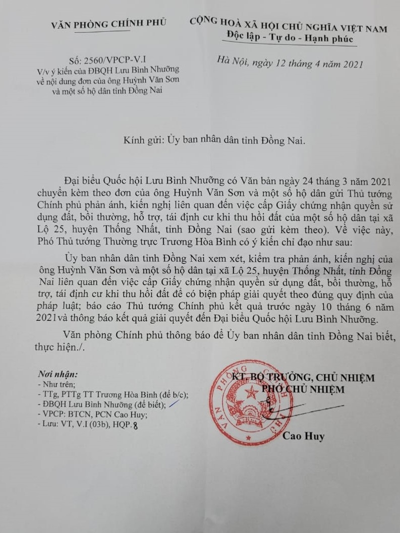 Huyện Thống nhất, tỉnh Đồng Nai: Bao giờ bồi thường, cấp quyền sử dụng đất cho 83 hộ dân xã Lộ 25?