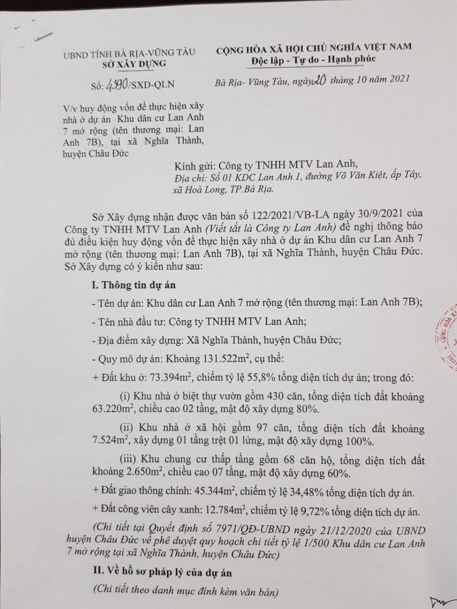 Điều kiện pháp lý hoàn chỉnh tại dự án Lan Anh 7 mở rộng