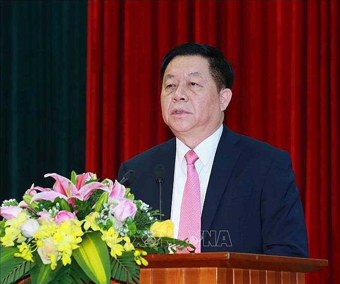 Thượng tướng Nguyễn Trọng Nghĩa, Bí thư Trung ương Đảng, Trưởng Ban Tuyên giáo Trung ương phát biểu. Ảnh: Phương Hoa/TTXVN