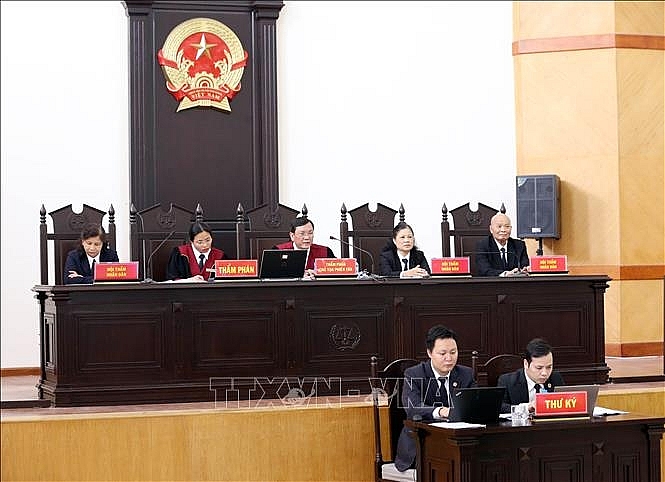 Hội đồng xét xử sơ thẩm. Ảnh: Phạm Kiên/TTXVN