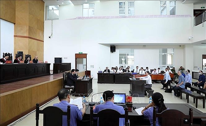 Quang cảnh phiên tòa chiều 22/4. Ảnh: Phạm Kiên/TTXVN