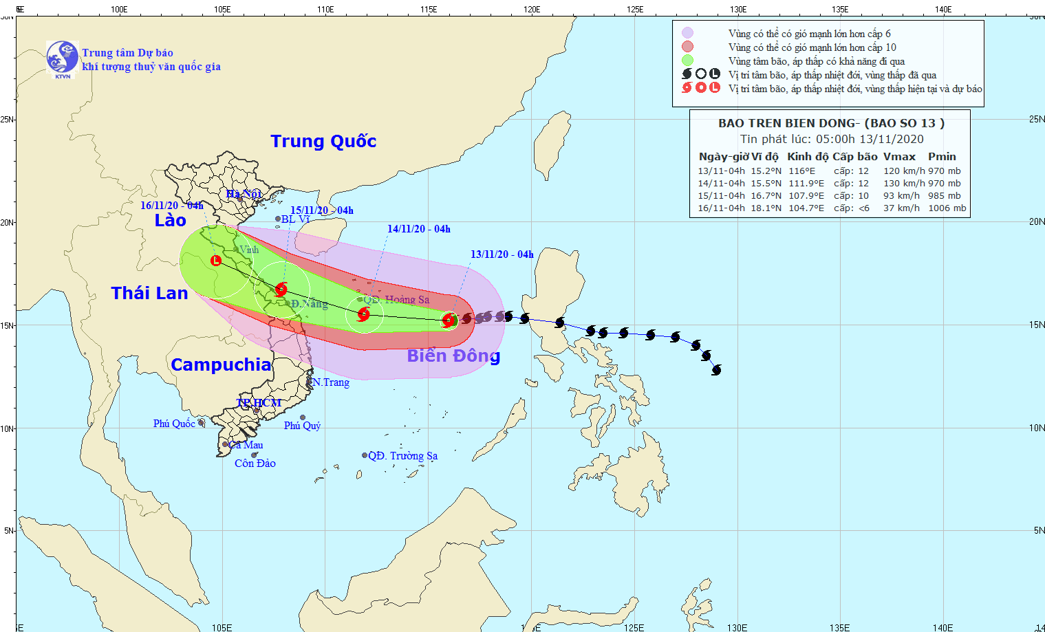 Bão số 13 giữ nguyên sức gió tiến nhanh về hướng quần đảo Hoàng Sa