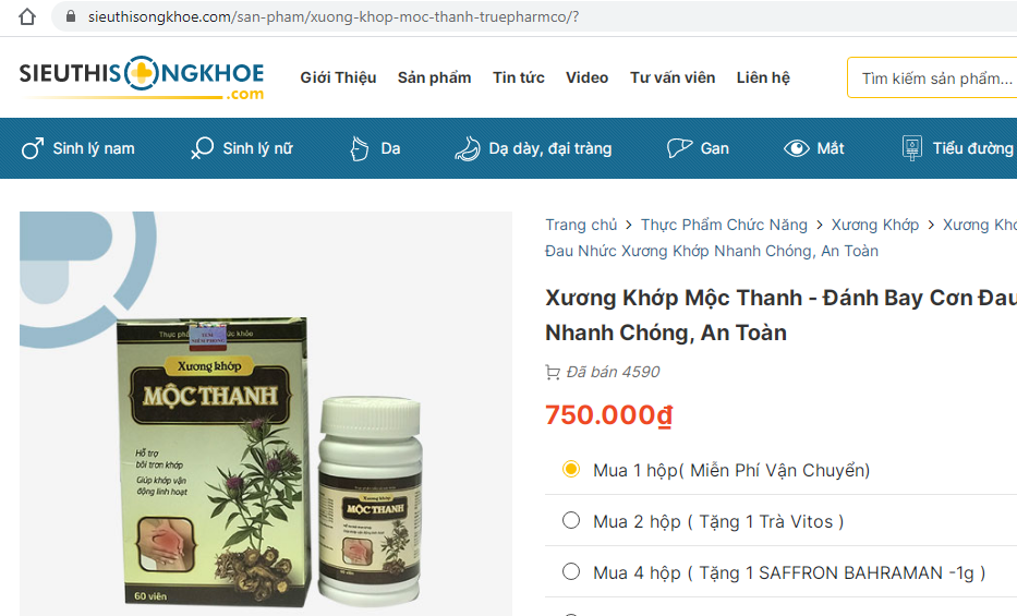Cảnh báo thực phẩm Xương khớp Mộc Thanh vi phạm về quảng cáo