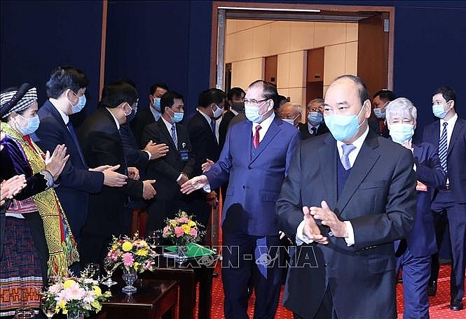 Thủ tướng Nguyễn Xuân Phúc đến dự Đại hội. Ảnh: Thống Nhất/TTXVN