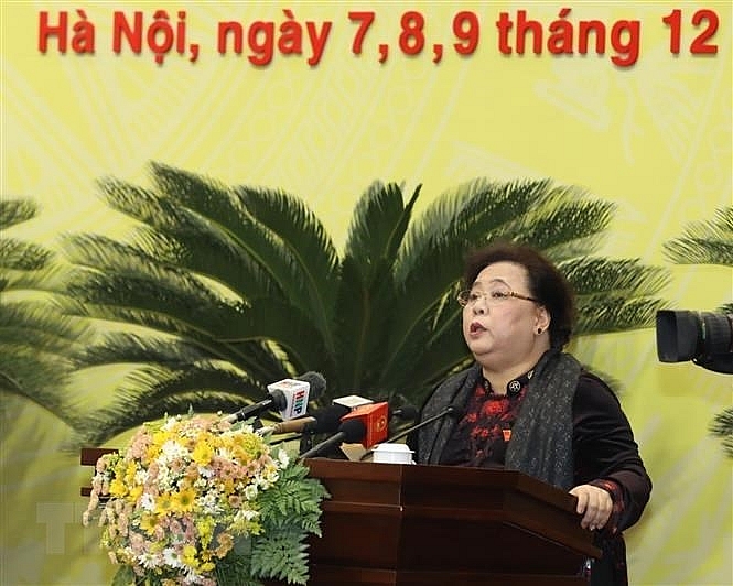 Bà Nguyễn Thị Bích Ngọc, Phó Bí thư Thành ủy khóa XVI, Chủ tịch HĐND thành phố Hà Nội phát biểu khai mạc. (Ảnh: Văn Điệp/TTXVN)