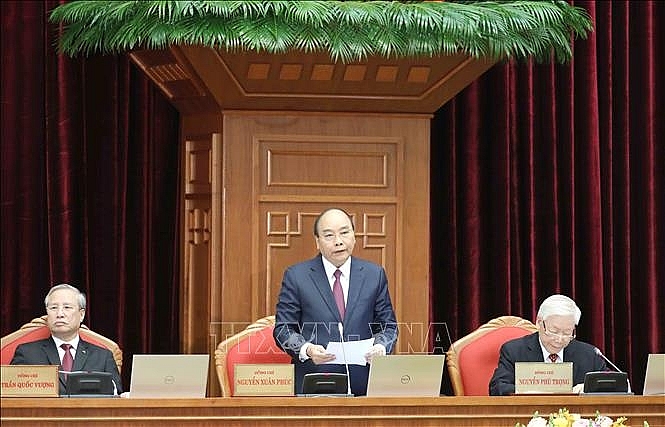 Thủ tướng Chính phủ Nguyễn Xuân Phúc điều hành hội nghị. Ảnh: Phương Hoa/TTXVN