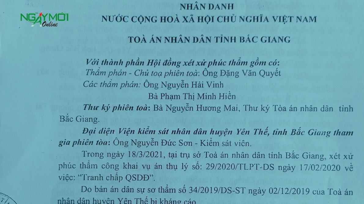 Hàng loạt căn cứ pháp lí bị TAND tỉnh Bắc Giang bỏ qua?