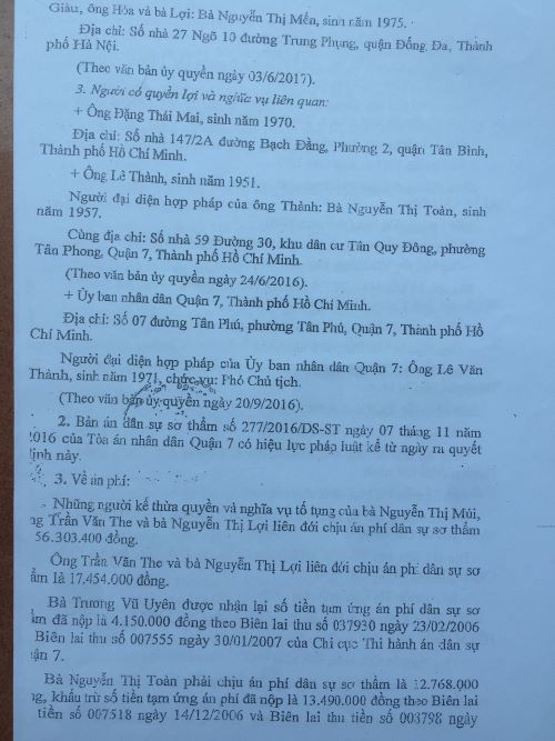 Vụ tranh chấp QSDĐ tại quận 7, TP Hồ Chí Minh: Hơn 2 năm TAND Cấp cao vẫn chưa có hồi âm (!?)