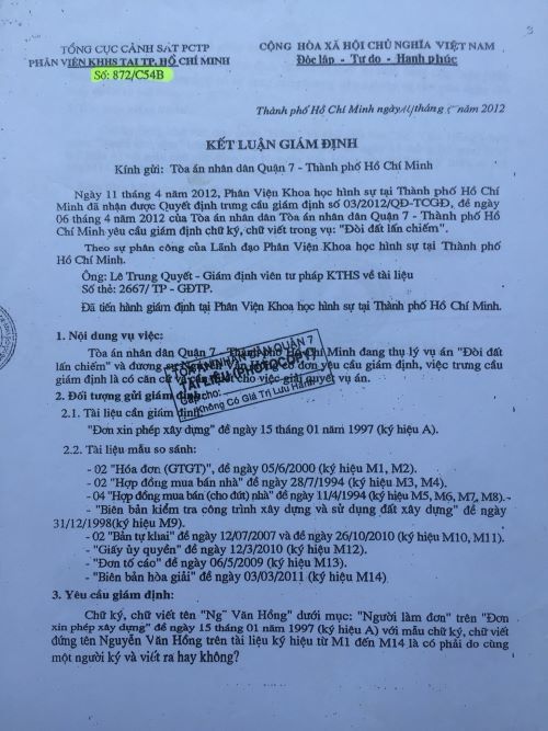 Vụ tranh chấp QSDĐ tại quận 7, TP Hồ Chí Minh: Hơn 2 năm TAND Cấp cao vẫn chưa có hồi âm (!?)