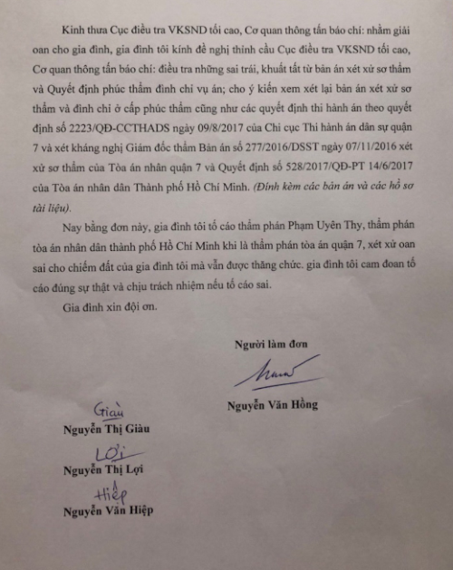 Vụ tranh chấp QSDĐ tại quận 7, TP Hồ Chí Minh: Hơn 2 năm TAND Cấp cao vẫn chưa có hồi âm (!?)