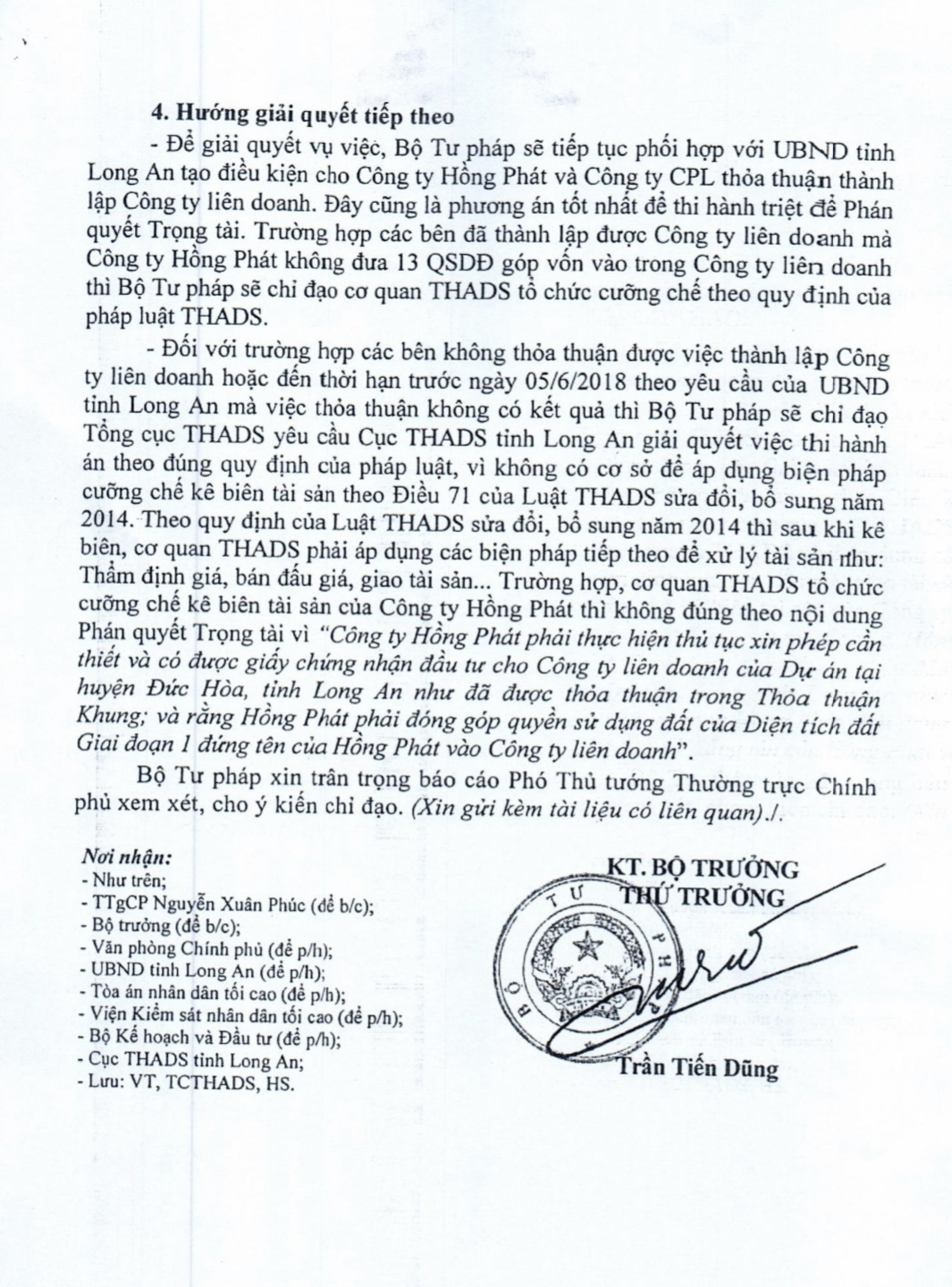 Vụ tranh chấp liên quan đến Công ty Hồng Phát: Văn bản “giấu đầu, lòi đuôi” của người “thừa lệnh Bộ trưởng, kí thay Chánh Văn phòng Bộ Tư pháp” (!)