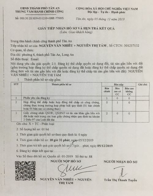 Việc giải quyết hồ sơ đăng ký thế chấp QSDĐ của ông Nguyễn Văn Nhiều và bà Nguyễn Thị Tám ở TP Tân An, tỉnh Long An: Cần thu hồi việc ngăn chặn!     