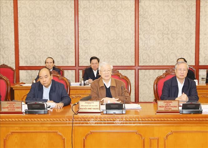 Tổng B&iacute; thư, Chủ tịch nước Nguyễn Ph&uacute; Trọng ph&aacute;t biểu khai mạc cuộc họp. Ảnh: Tr&iacute; Dũng/TTXVN