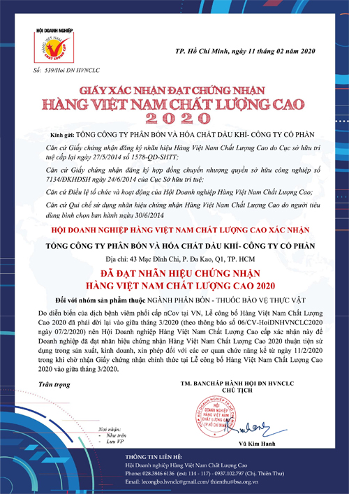 PVFCCo: 17 năm liên tiếp giữ vững danh hiệu Hàng Việt Nam chất lượng cao