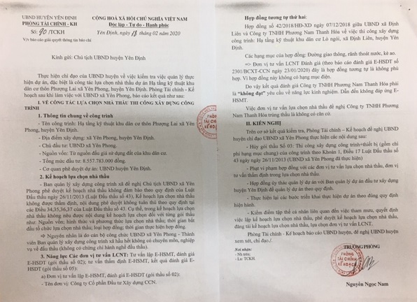 Xã Yên Phong (Thanh Hóa): Cố tình đấu thầu ngược... dẫn đến sai phạm gây thất thoát tiền ngân sách