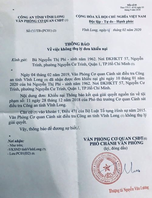 Viết  tiếp bài “Công an tỉnh Vĩnh Long: Vì sao chưa xem xét, xử lí tin tố giác tội phạm?”: Hé lộ dấu hiệu bao che hành vi có dấu hiệu tội phạm!