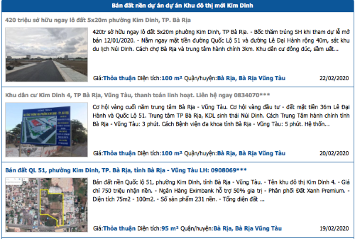 Dự án Khu dân cư Kim Dinh 4, TP Bà Rịa, tỉnh Bà Rịa - Vũng Tàu: Vẫn ngang nhiên rao bán rầm rộ trên mạng